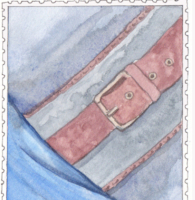 Fei Liu costume detail on a stamp